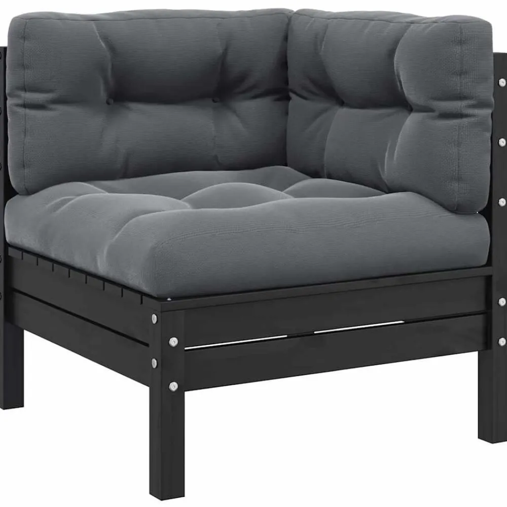 Tuinmeubelen*vidaXL 3-delige Loungeset met kussens massief grenenhout Zwart