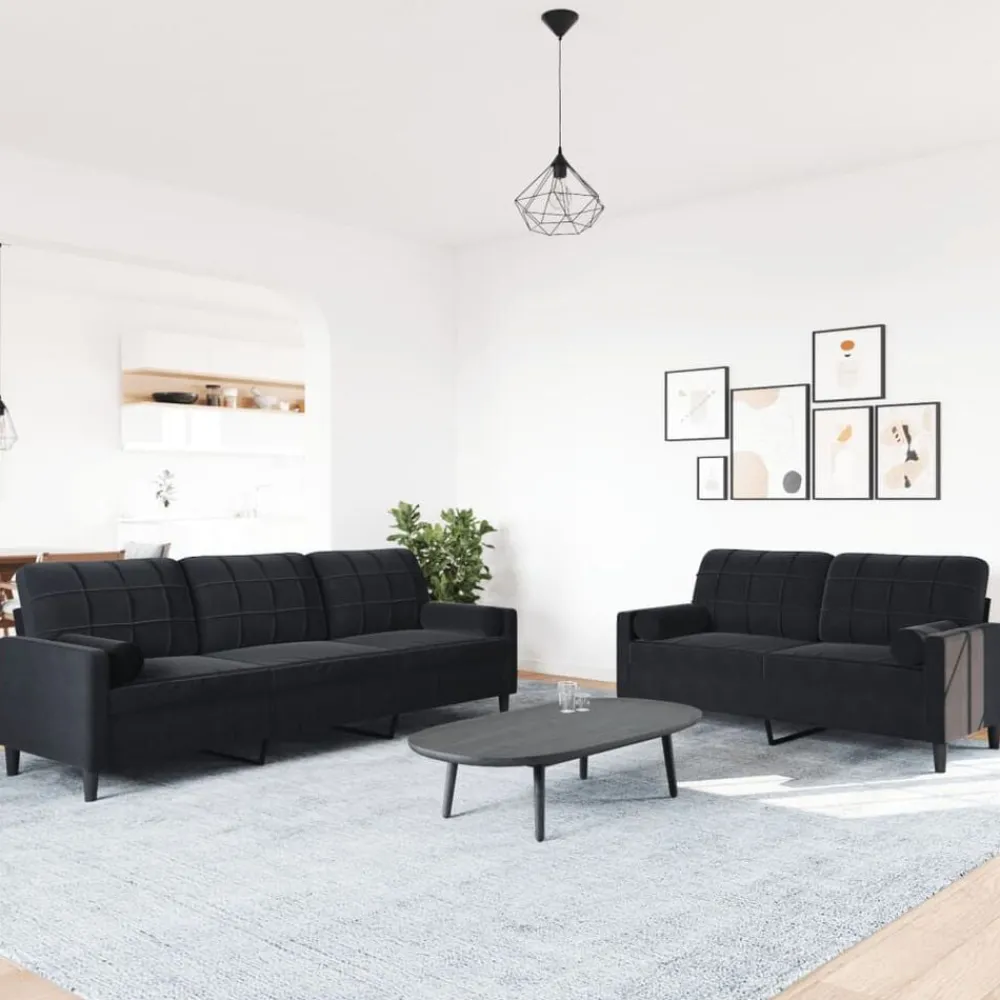 Banken*vidaXL 2-delige Loungeset met kussens en bolsters fluweel Zwart