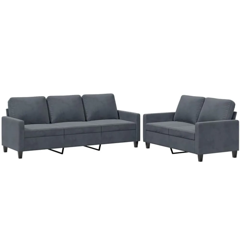 Banken*vidaXL 2-delige Loungeset met kussens fluweel Donkergrijs