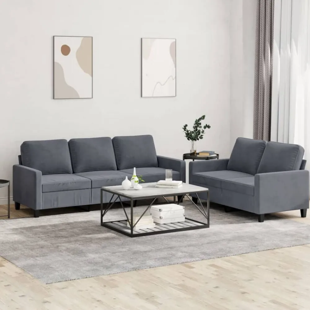 Banken*vidaXL 2-delige Loungeset met kussens fluweel Donkergrijs
