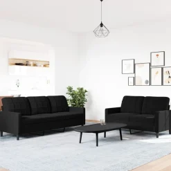 Banken*vidaXL 2-delige Loungeset met kussens fluweel Zwart