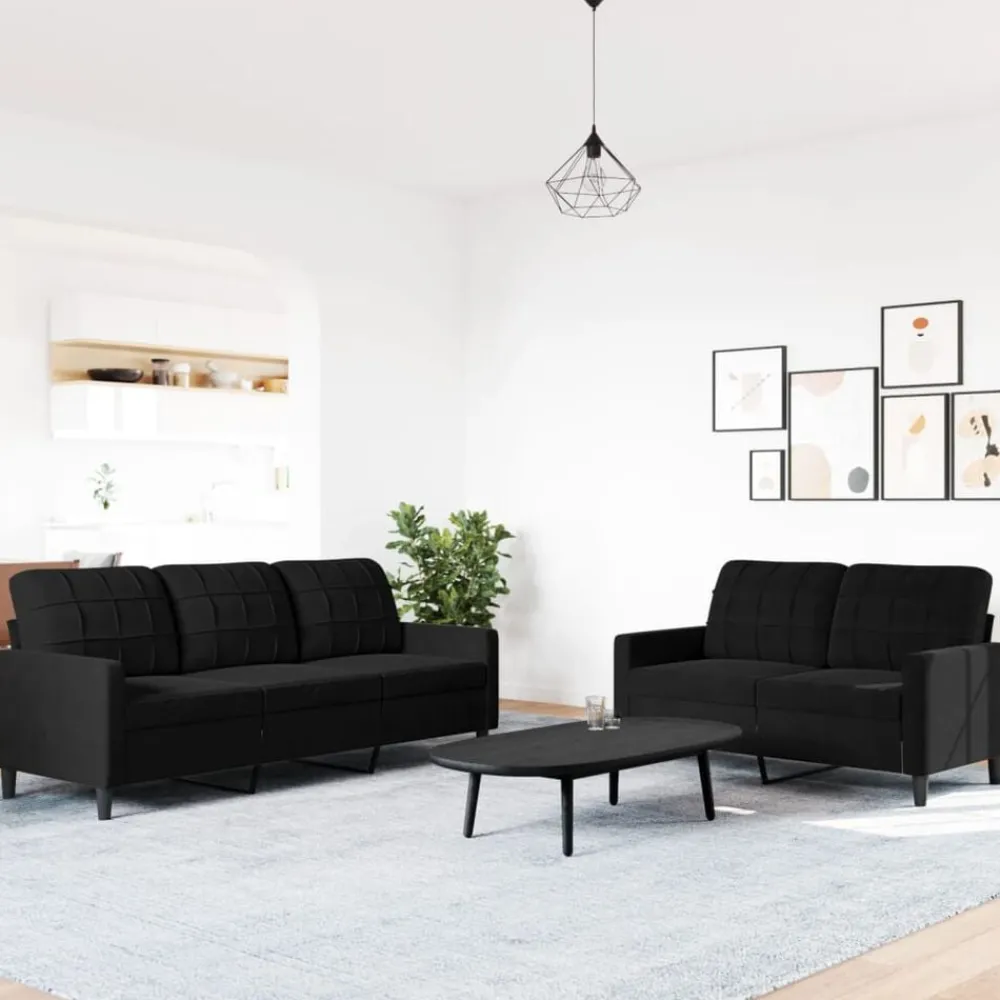 Banken*vidaXL 2-delige Loungeset met kussens fluweel Zwart