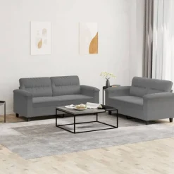 Banken*vidaXL 2-delige Loungeset met kussens microvezelstof Donkergrijs