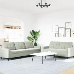 Banken*vidaXL 2-delige Loungeset met kussens fluweel Lichtgrijs