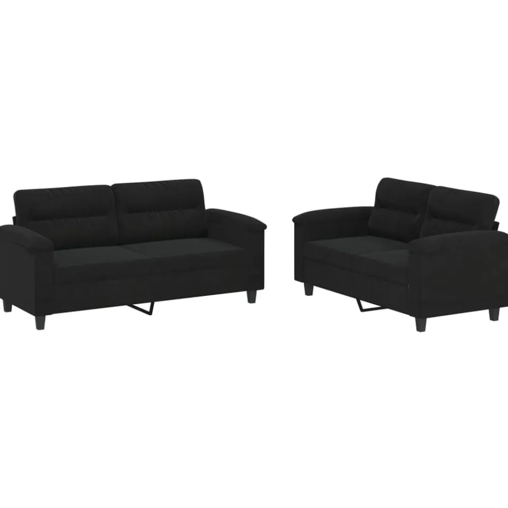 Banken*vidaXL 2-delige Loungeset met kussens microvezelstof Zwart
