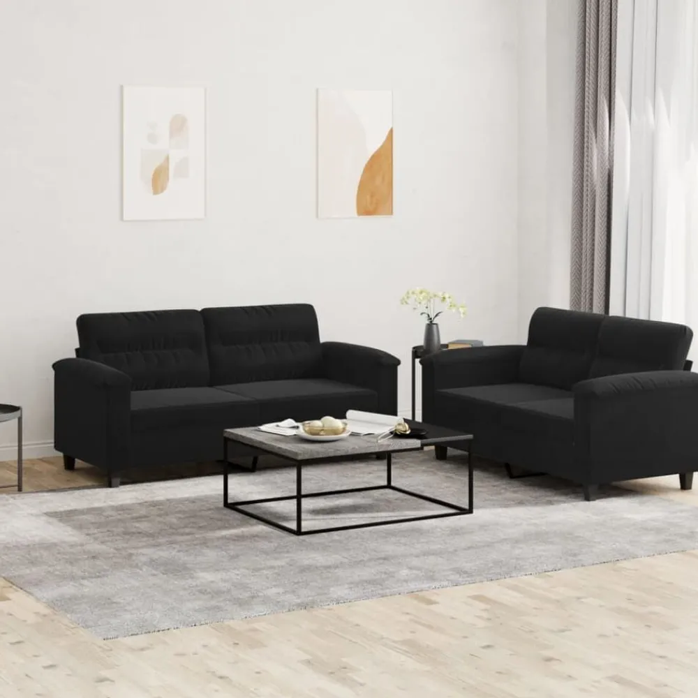 Banken*vidaXL 2-delige Loungeset met kussens microvezelstof Zwart