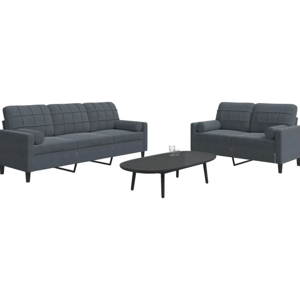 Banken*vidaXL 2-delige Loungeset met kussens en bolsters fluweel Donkergrijs