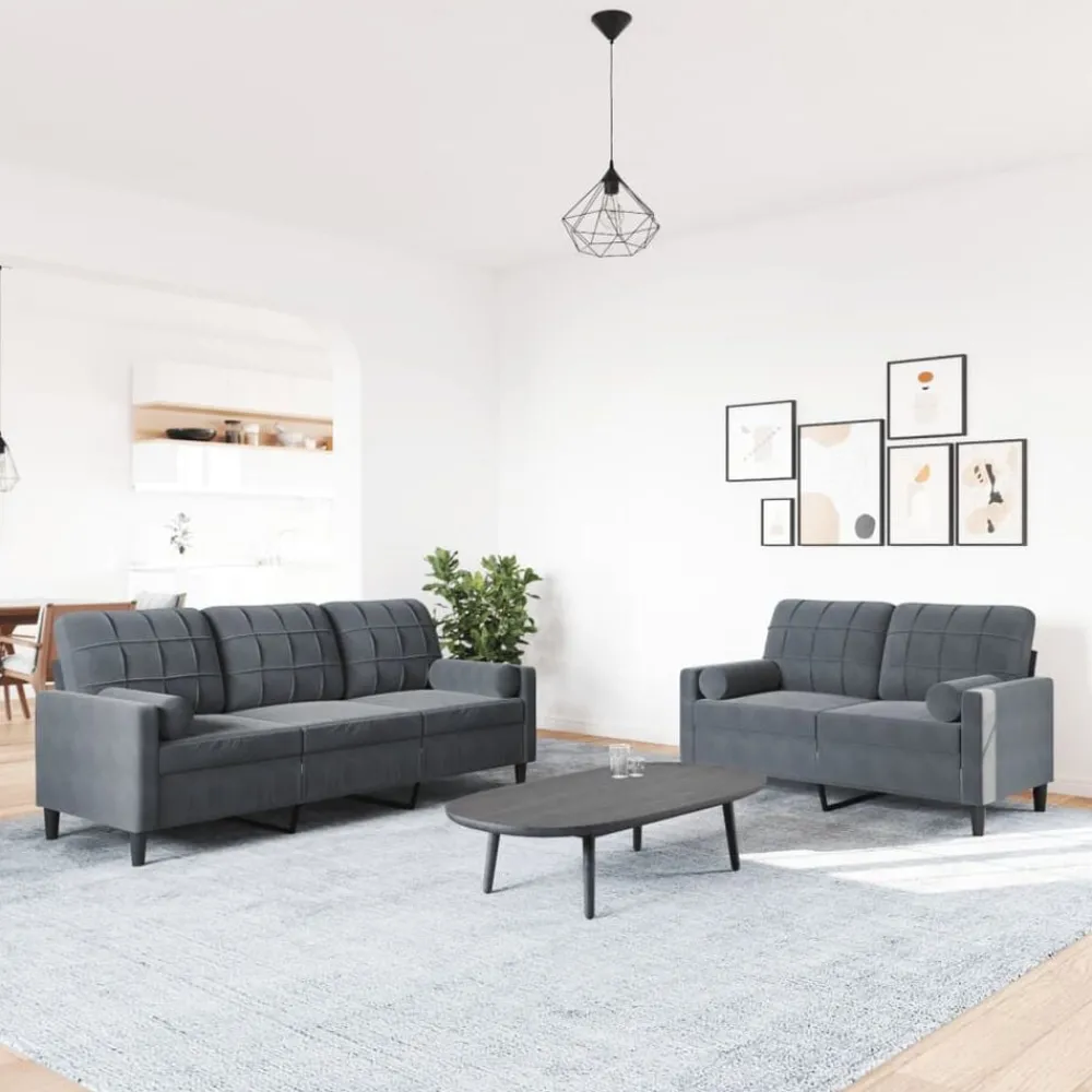 Banken*vidaXL 2-delige Loungeset met kussens en bolsters fluweel Donkergrijs