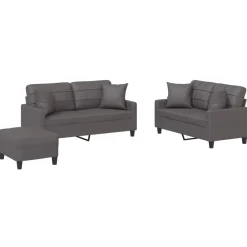 Banken*vidaXL 3-delige Loungeset met kussens kunstleer Grijs