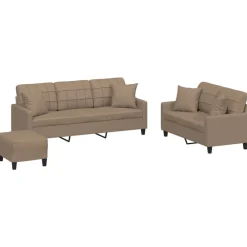 Banken*vidaXL 3-delige Loungeset met kussens kunstleer kleurig Cappuccino