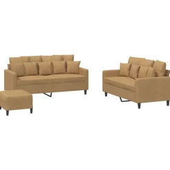 Banken*vidaXL 3-delige Loungeset met kussens fluweel Bruin