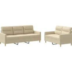 Banken*vidaXL 2-delige Loungeset met kussens stof crèmekleurig Cr&egrave;me