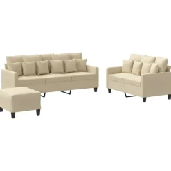 Banken*vidaXL 3-delige Loungeset met kussens stof crèmekleurig Crème
