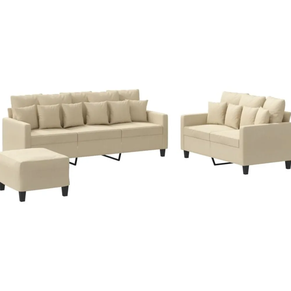 Banken*vidaXL 3-delige Loungeset met kussens stof crèmekleurig Crème