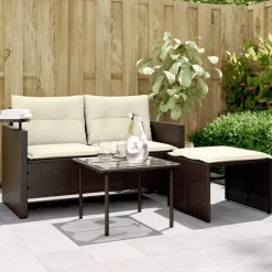 Tuinmeubelen*vidaXL 3-delige Loungeset met kussens poly rattan Bruin