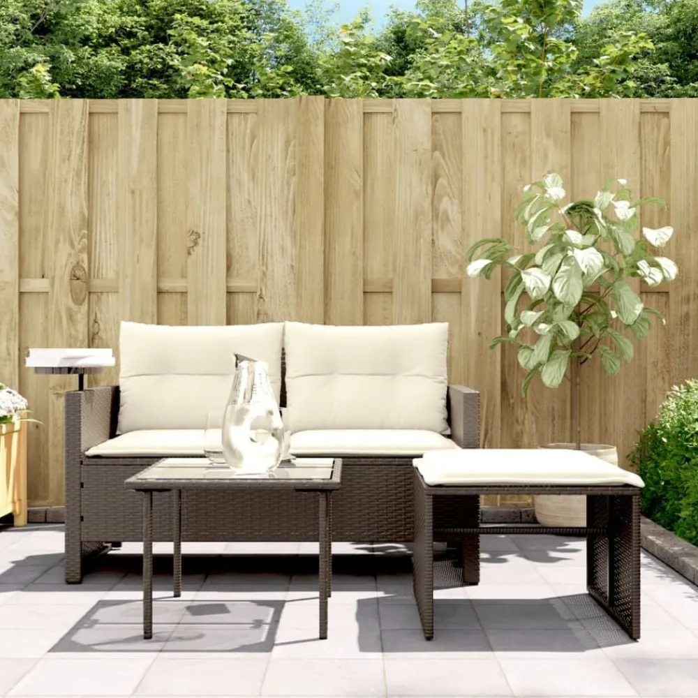 Tuinmeubelen*vidaXL 3-delige Loungeset met kussens poly rattan Bruin