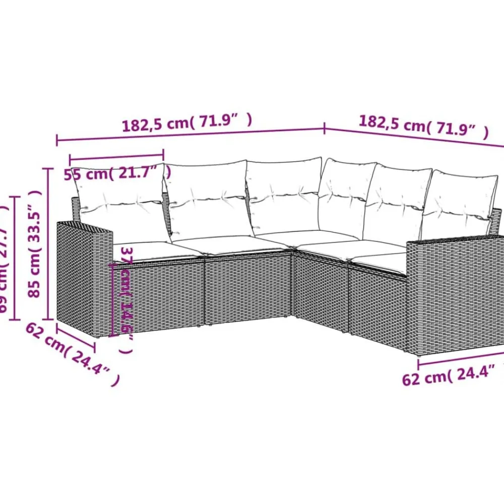 5-delige Loungeset met kussens poly rattan>vidaXL Online