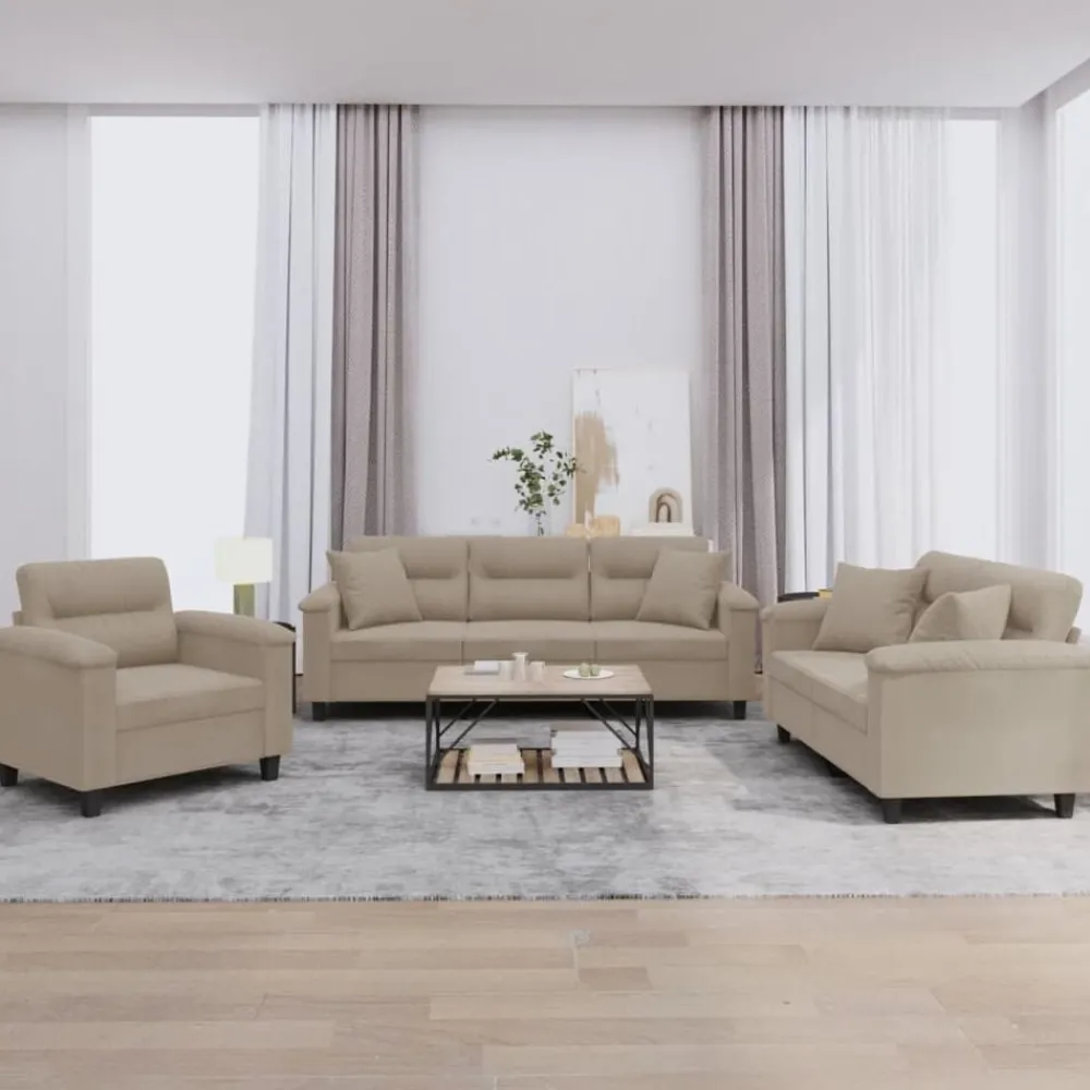 3-delige Loungeset met kussens microvezelstof>vidaXL Sale