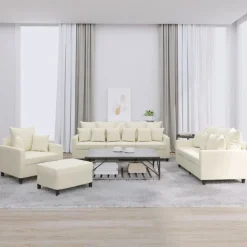 4-delige Loungeset met kussens fluweel crèmekleurig>vidaXL Best
