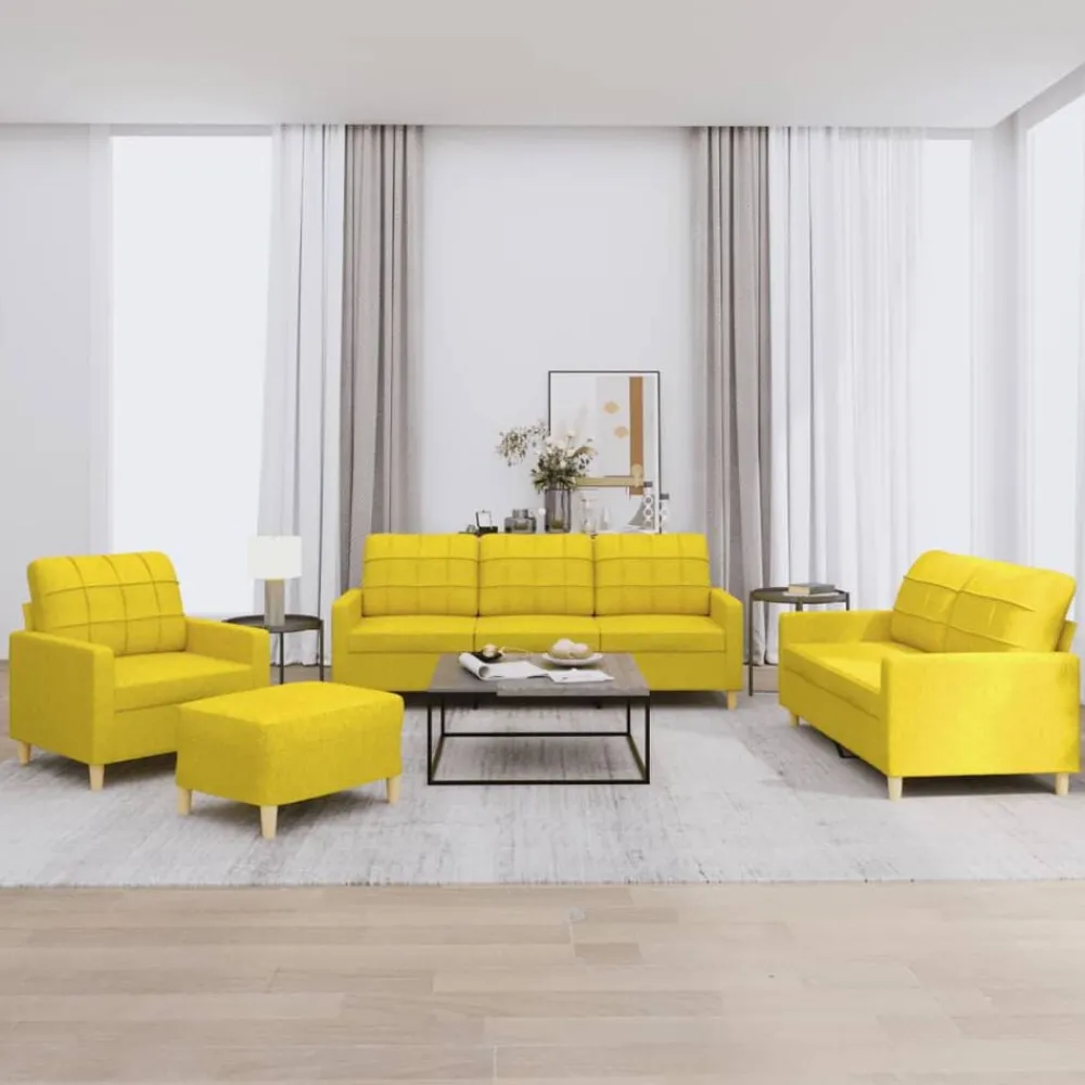 Banken*vidaXL 4-delige Loungeset met kussens stof Lichtgeel