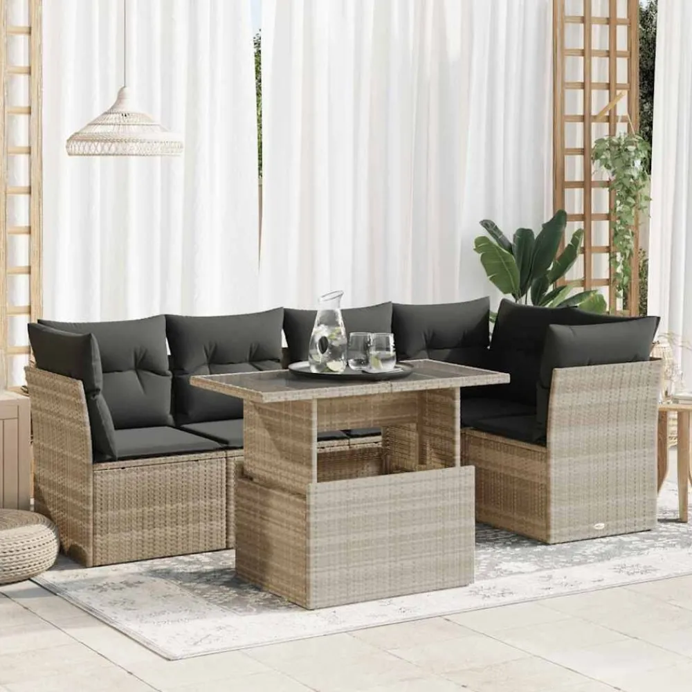6-delige Loungeset met kussens poly rattan>vidaXL Best
