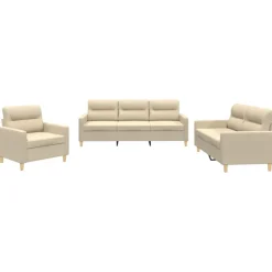 Banken*vidaXL 3-delige Loungeset met kussens stof crèmekleurig Crème