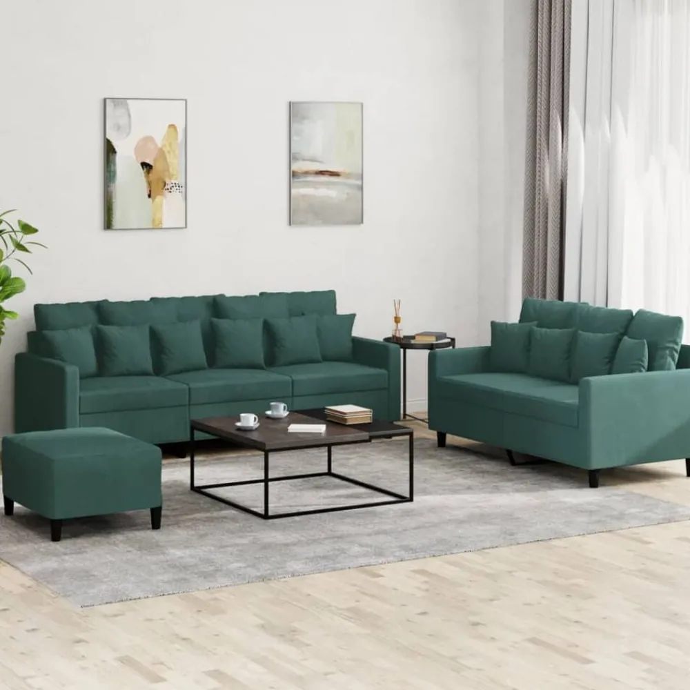 Banken*vidaXL 3-delige Loungeset met kussens fluweel Donkergroen