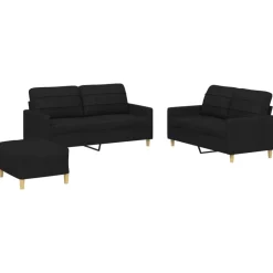 Banken*vidaXL 3-delige loungeset met kussens stof Zwart