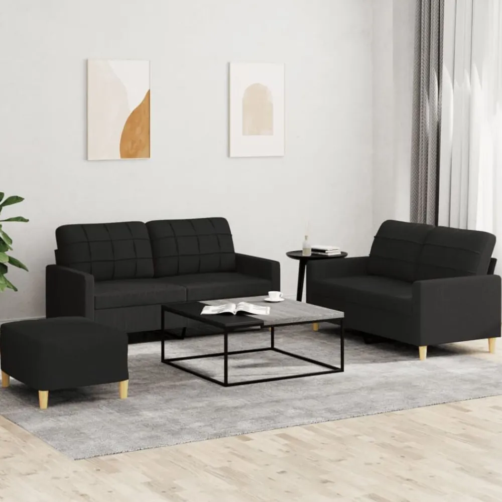 Banken*vidaXL 3-delige loungeset met kussens stof Zwart