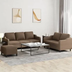 Banken*vidaXL 4-delige Loungeset met kussens stof bruin