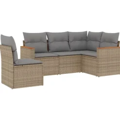 5-delige Loungeset met kussens poly rattan beige>vidaXL Hot