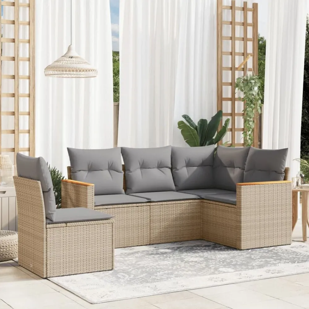 5-delige Loungeset met kussens poly rattan beige>vidaXL Hot