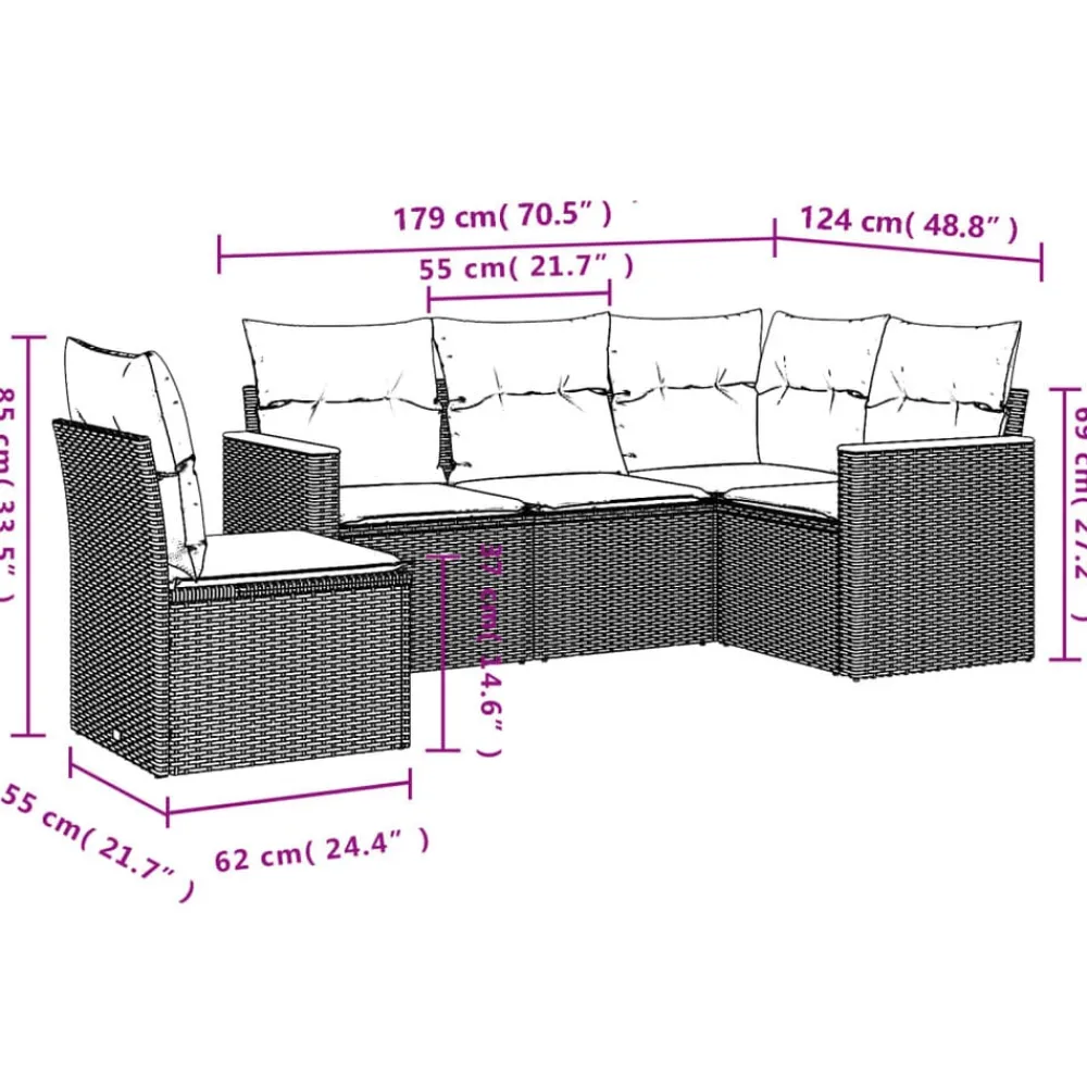 5-delige Loungeset met kussens poly rattan beige>vidaXL Hot