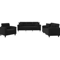 Banken*vidaXL 3-delige Loungeset met kussens microvezelstof Zwart