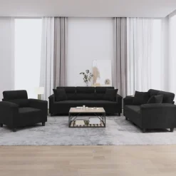 Banken*vidaXL 3-delige Loungeset met kussens microvezelstof Zwart