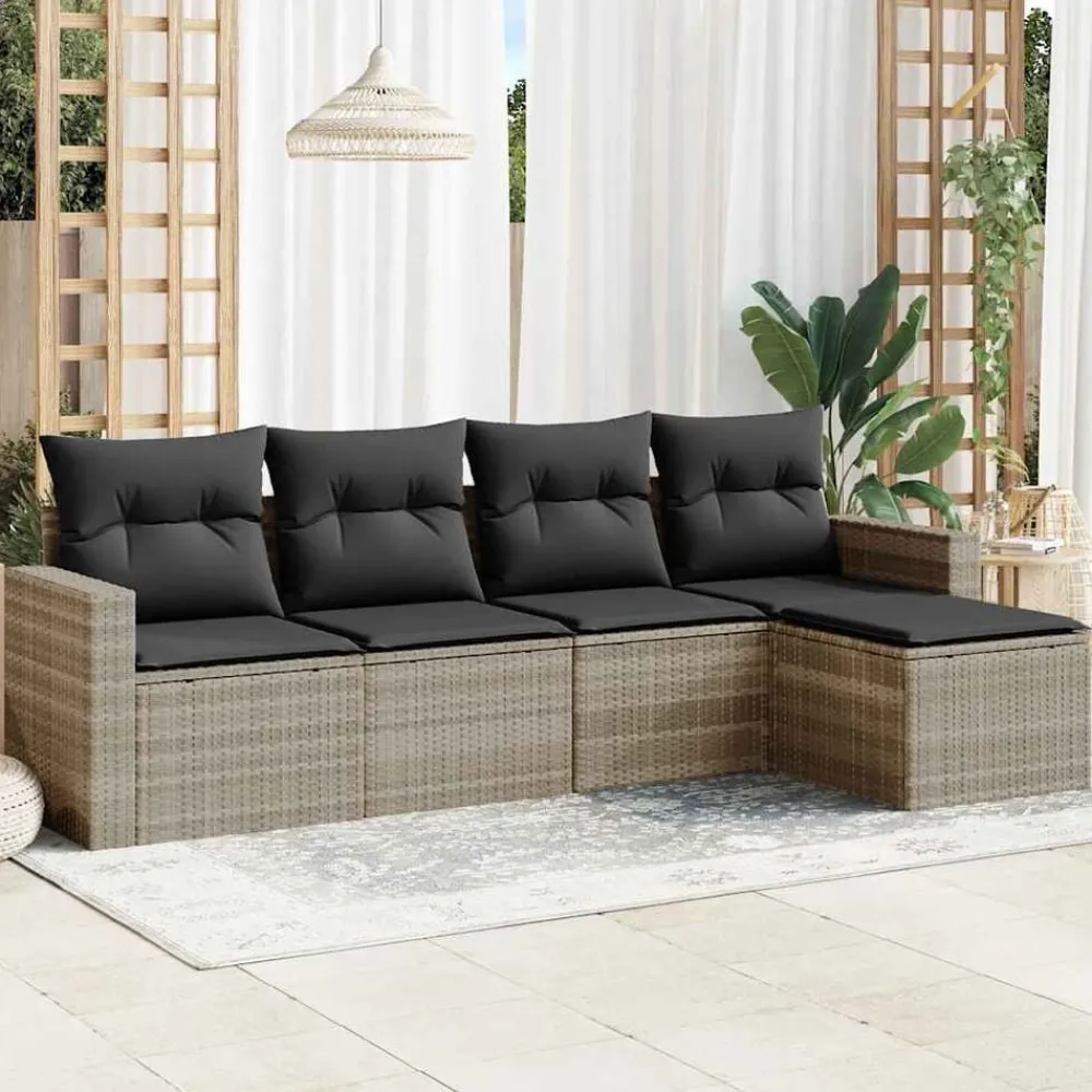 5-delige Loungeset met kussens poly rattan>vidaXL New