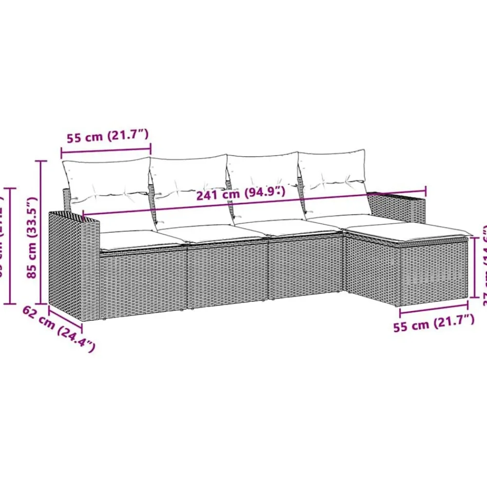 5-delige Loungeset met kussens poly rattan>vidaXL New