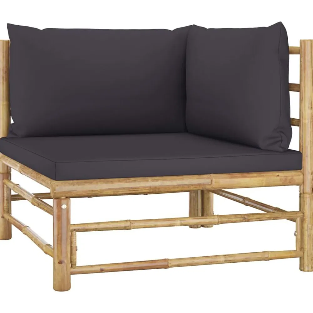 Tuinmeubelen*vidaXL 5-delige Loungeset met donkergrijze kussens bamboe Donkergrijs