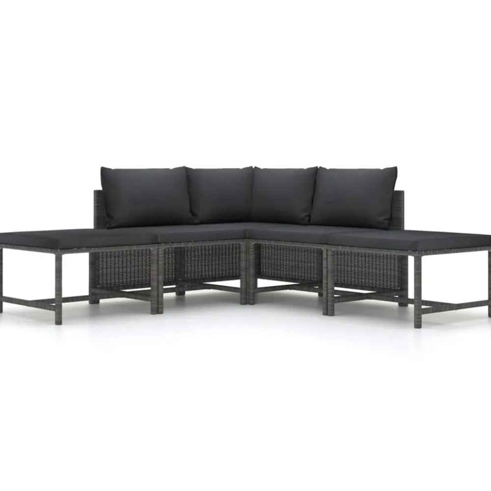 Tuinmeubelen*vidaXL 5-delige Loungeset met kussens poly rattan Grijs