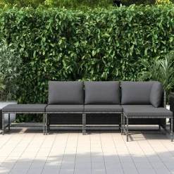 Tuinmeubelen*vidaXL 5-delige Loungeset met kussens poly rattan Grijs