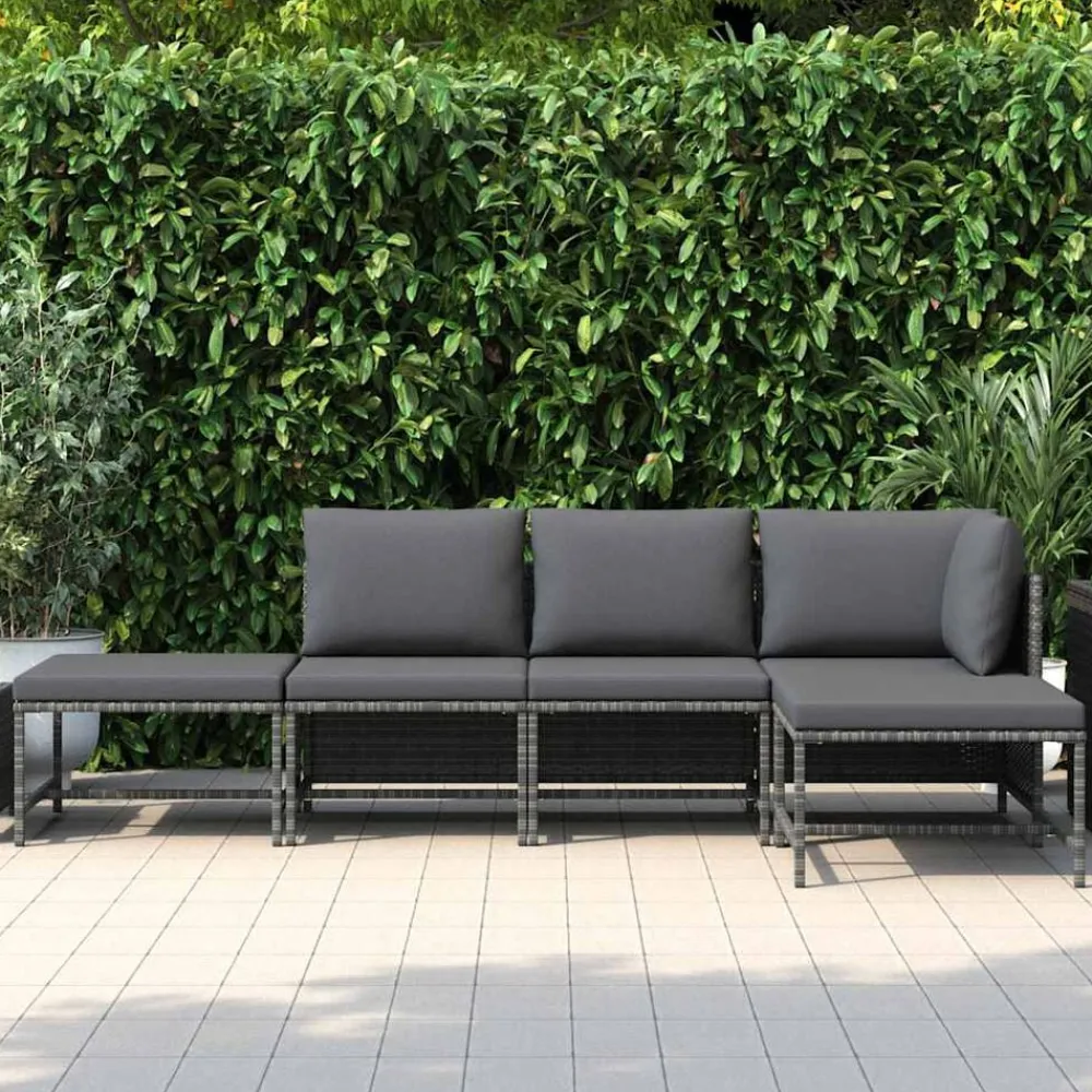 Tuinmeubelen*vidaXL 5-delige Loungeset met kussens poly rattan Grijs