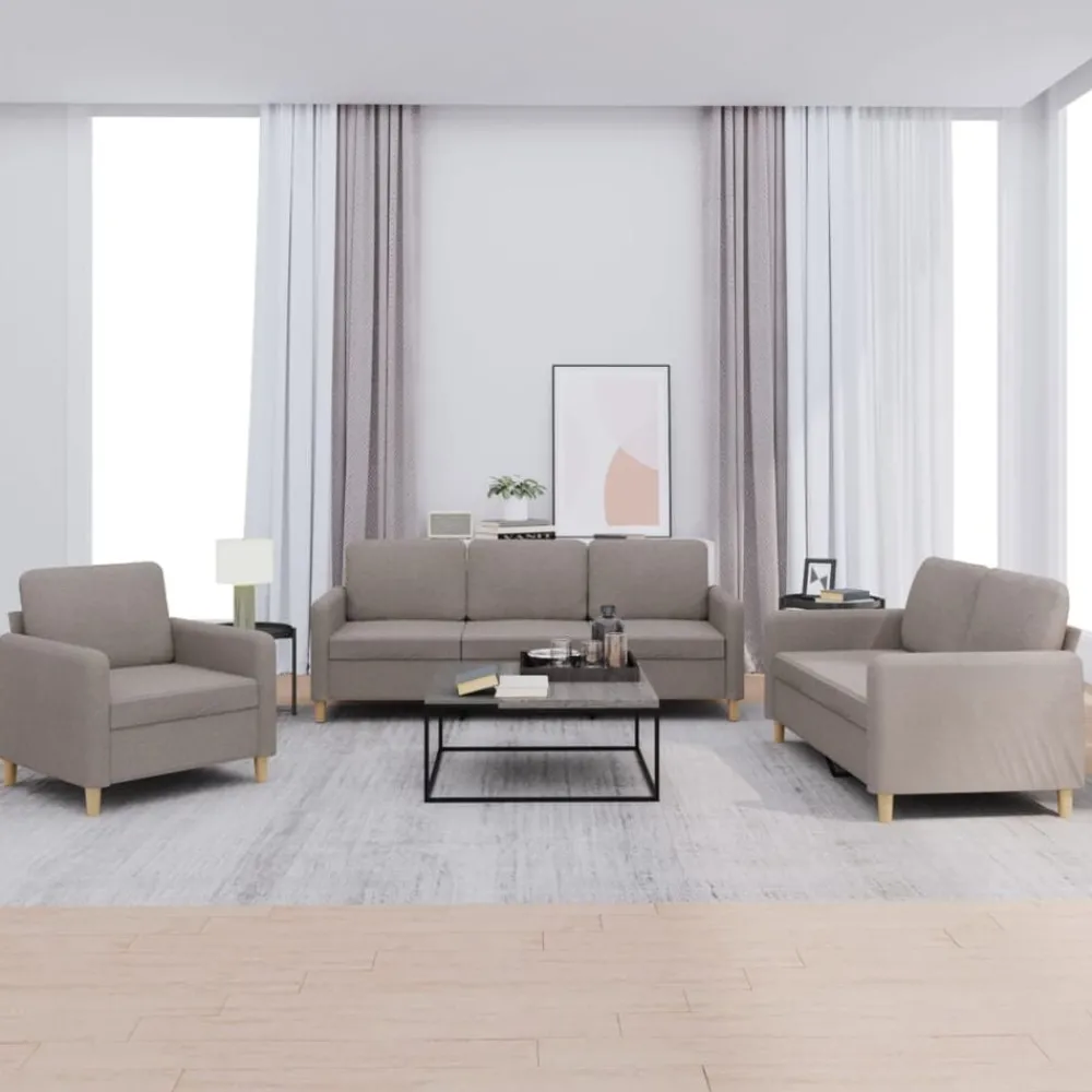 Banken*vidaXL 3-delige Loungeset met kussens stof Taupe