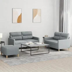 Banken*vidaXL 3-delige Loungeset met kussens stof Lichtgrijs