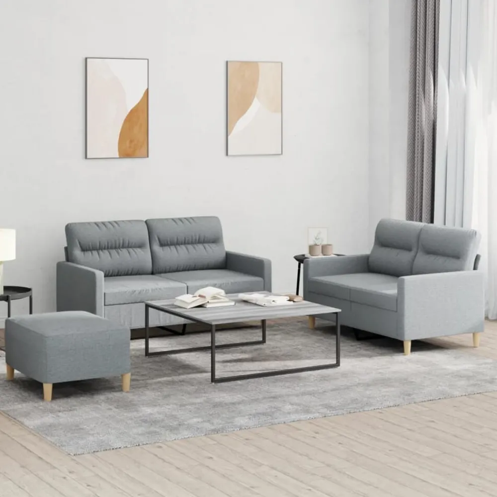 Banken*vidaXL 3-delige Loungeset met kussens stof Lichtgrijs