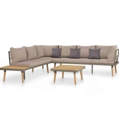 4-delige Loungeset met kussens massief acaciahout bruin>vidaXL