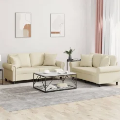 2-delige Loungeset met kussens kunstleer crèmekleurig>vidaXL Outlet