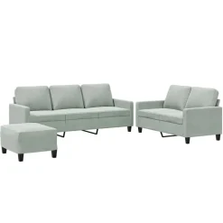 Banken*vidaXL 3-delige Loungeset met kussens fluweel Lichtgrijs