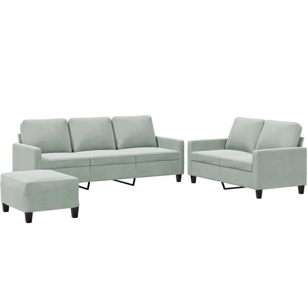 Banken*vidaXL 3-delige Loungeset met kussens fluweel Lichtgrijs