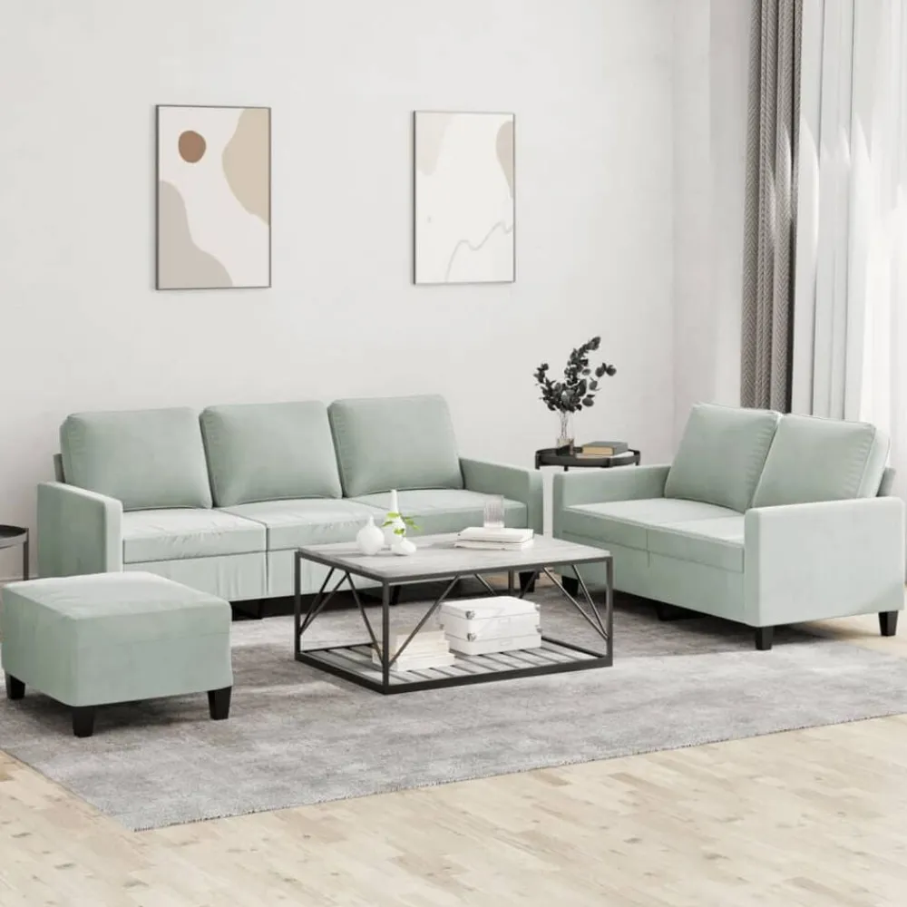 Banken*vidaXL 3-delige Loungeset met kussens fluweel Lichtgrijs