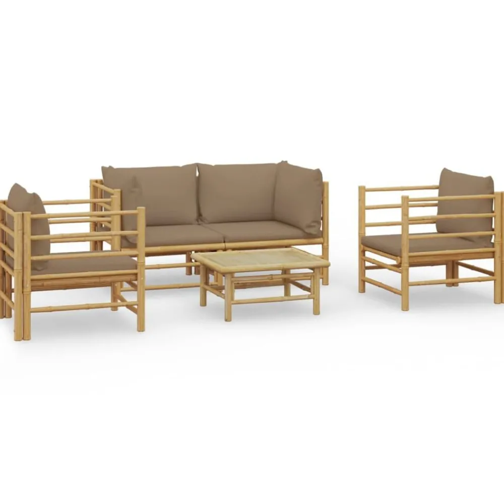5-delige Loungeset met kussens bamboe taupe>vidaXL Outlet